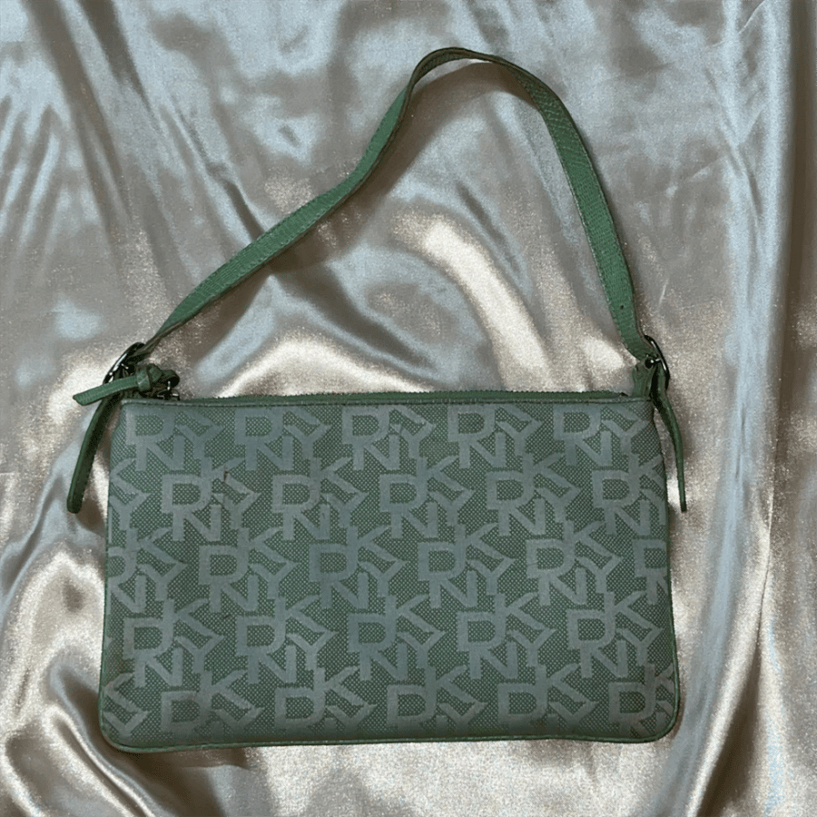 DKNY Sage Green Monogram Canvas Shoulder Bag
