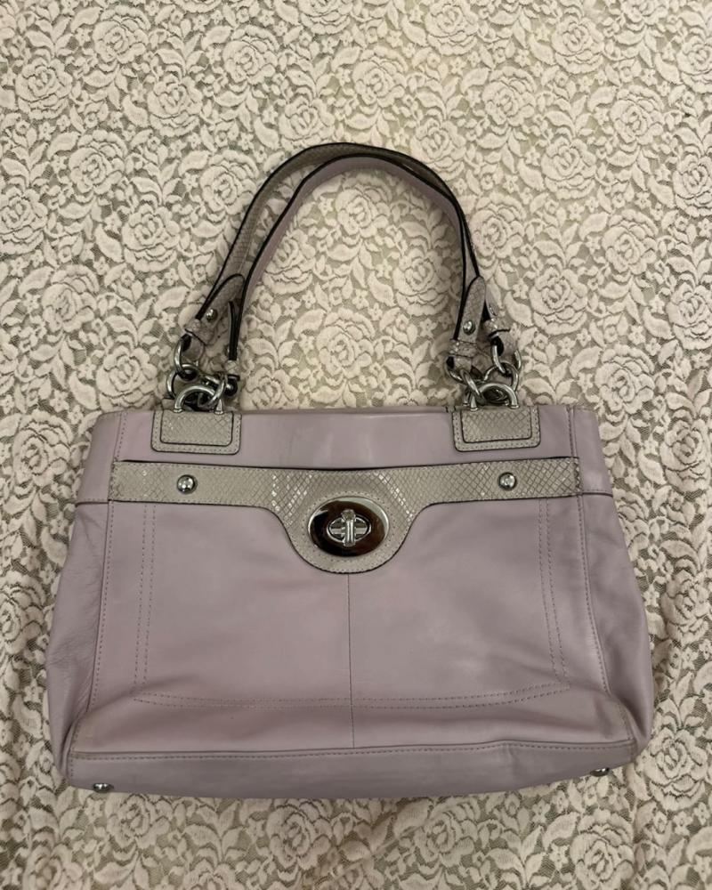 Coach Lilac Leather Tote Bag with Snake Embossed Trim