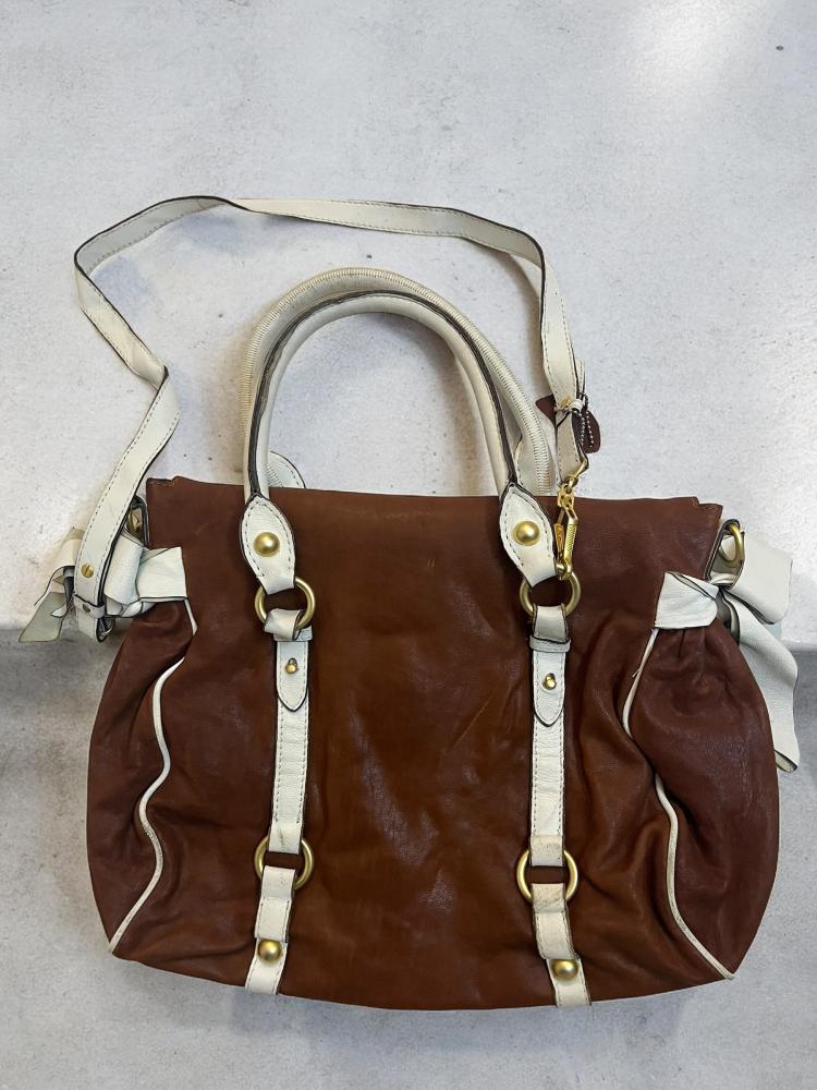 MIU MIU Cognac Vitello Lux Leather Bow Top Handle Bag