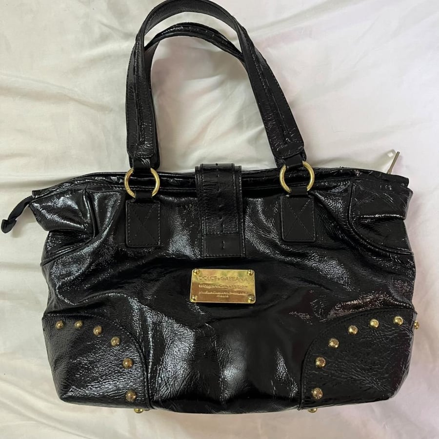 Dolce & Gabbana Black Patent Leather Studded Shoulder Bag