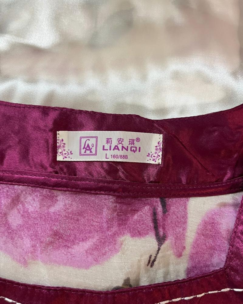 Lianqi Purple Floral Print Short-Sleeve Top - Size L