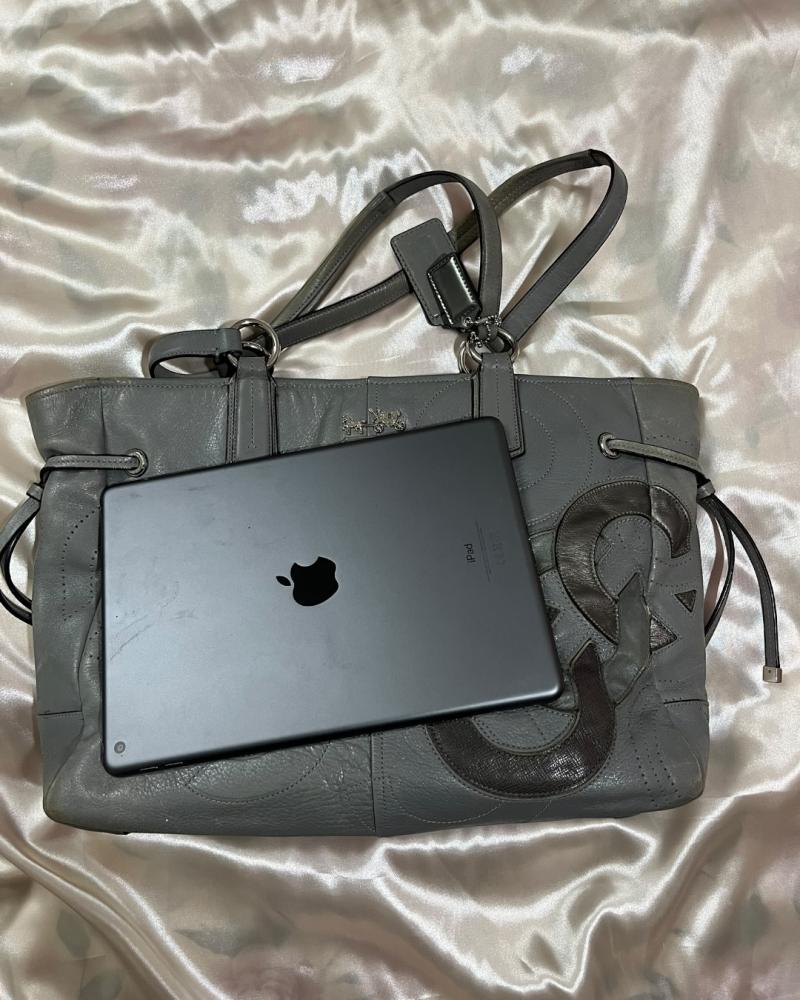 Coach Grey Leather Shoulder Bag with Perforated Logo