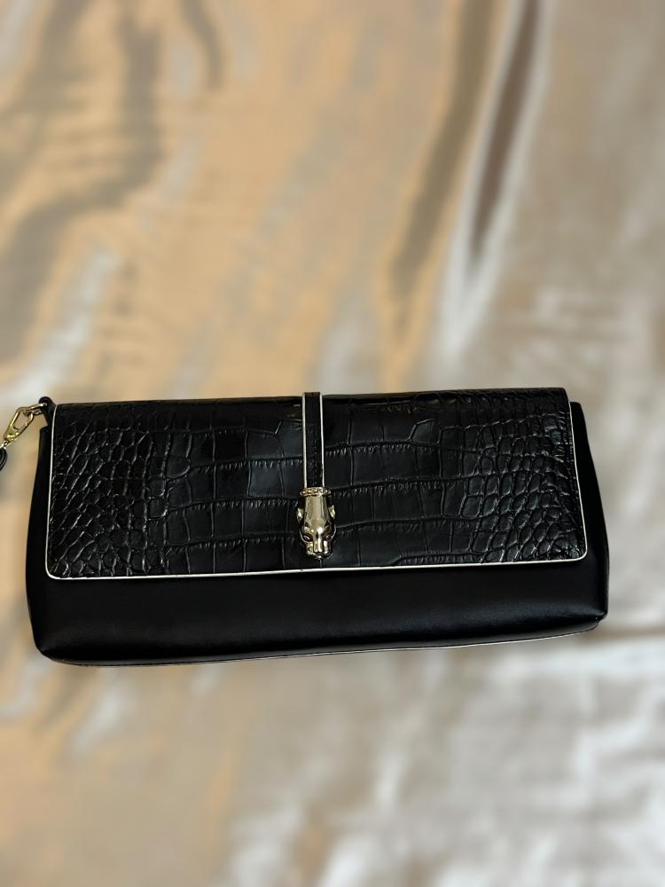 Cavali black Croc-Embossed Leather Clutch Bag