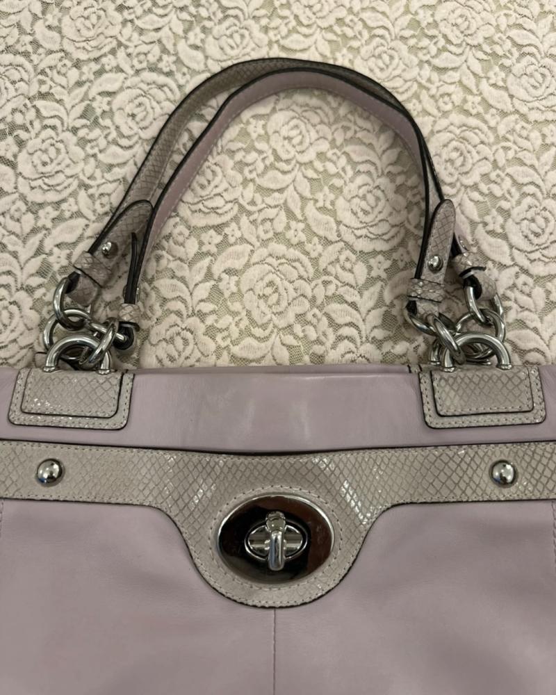Coach Lilac Leather Tote Bag with Snake Embossed Trim