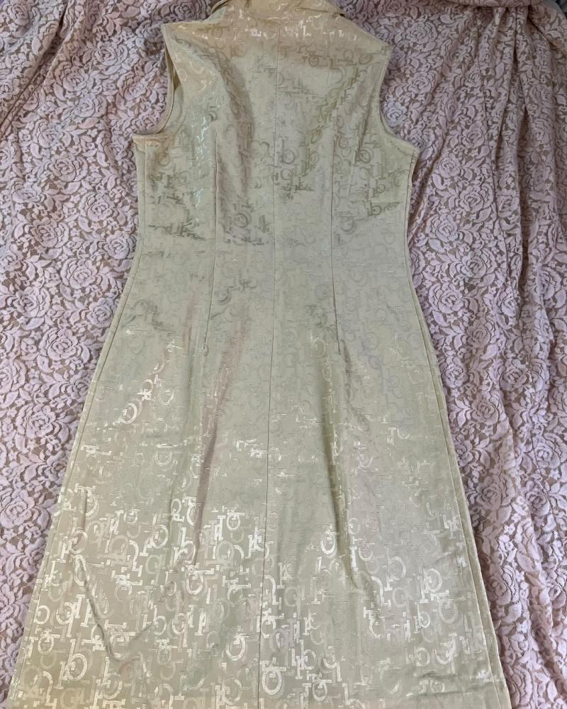 Roccobarocco Jeans Cream Monogram Sleeveless Zip-Up dress -size M