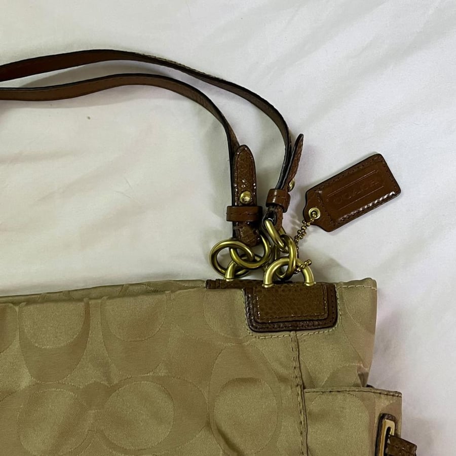 Coach Beige Jacquard Signature Canvas Tote Bag with Leather Trim