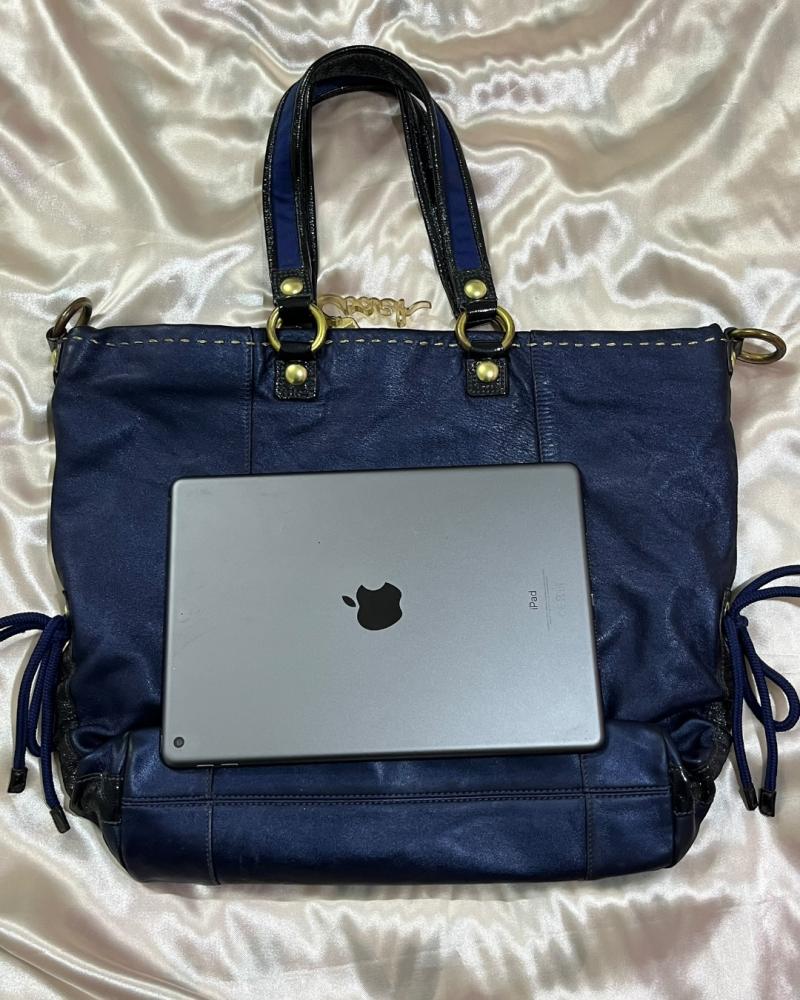 Coach Navy Blue Leather Poppy Tote Bag