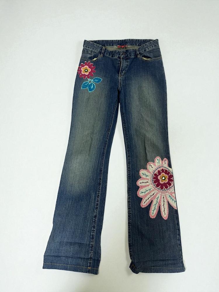 Derby Floral Embroidered Denim Jeans - Size M