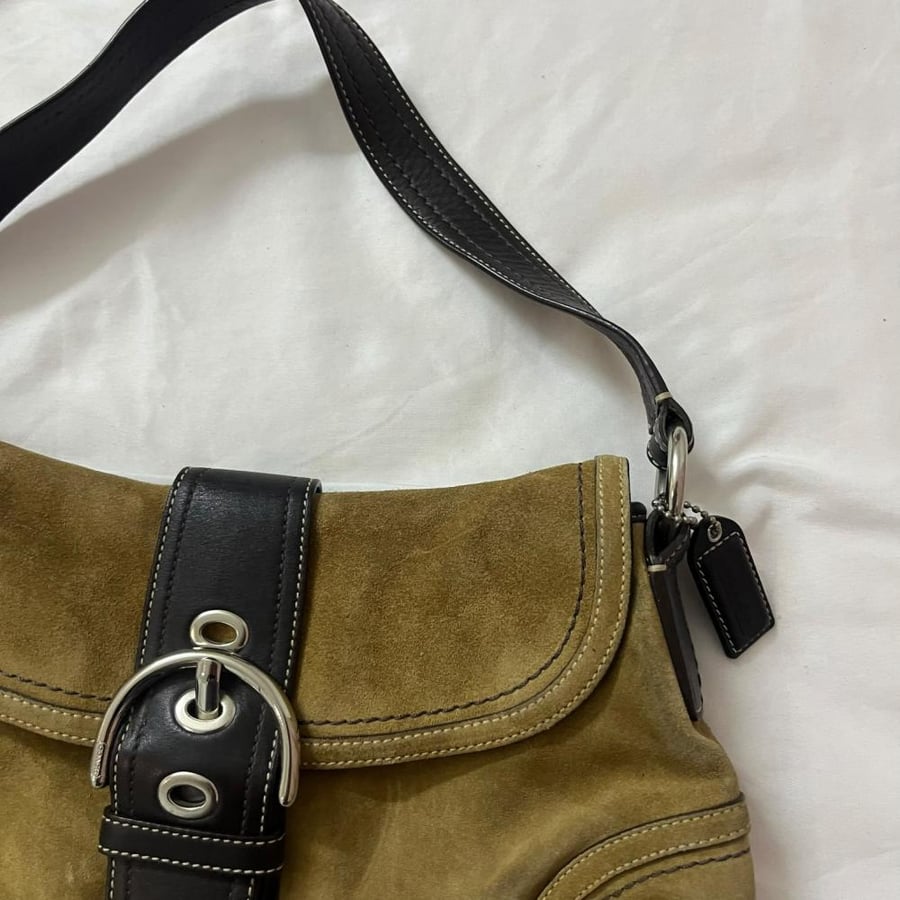Coach Brown Suede and Leather Shoulder Bag
