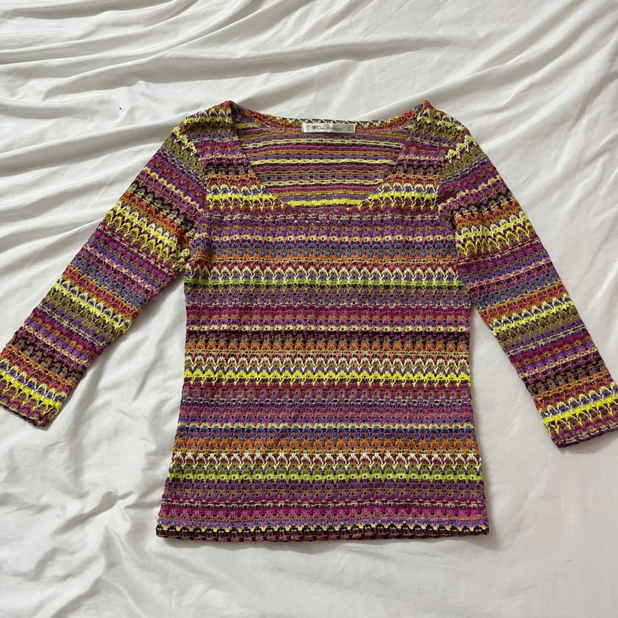 Miss Selfridge Multicolored Crochet Knit Long Sleeve Top - Size UK 12 / EU 38