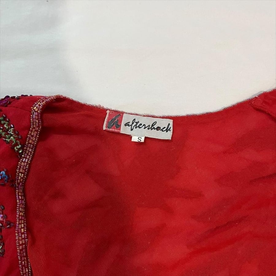 Aftershock Red Floral Beaded Short Sleeve Top - Size S