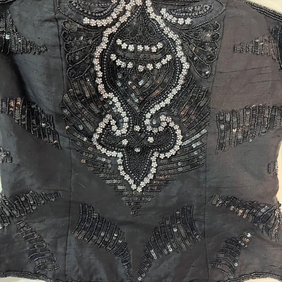 Aftershock Black Beaded Strapless Bustier Top - Size L