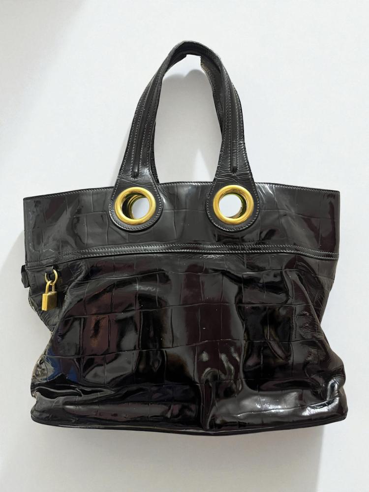 Ysl Black Patent Leather Tote Bag
