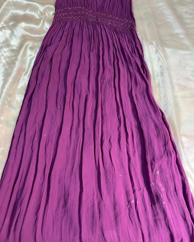 Derhy Purple Beaded Pleated Maxi Dress - Size M