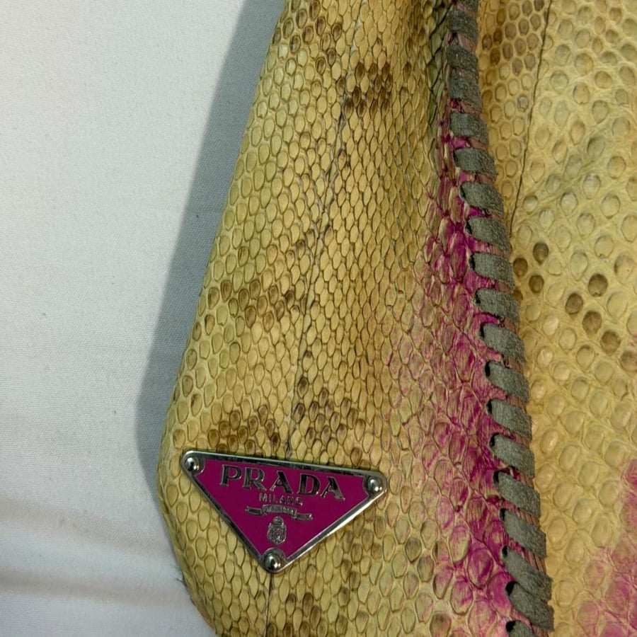 Prada Yellow and Pink Python Leather Logo Triangle Detail