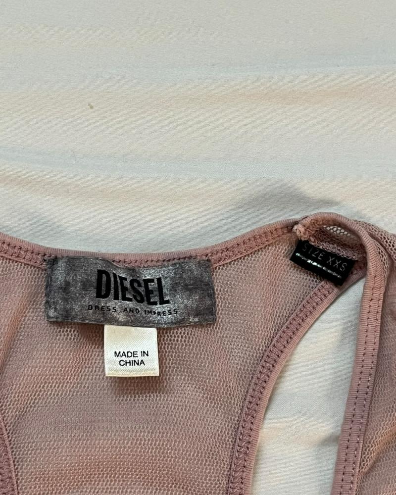 Diesel Dusty Pink Mesh Embroidered Tank Top - Size XXS