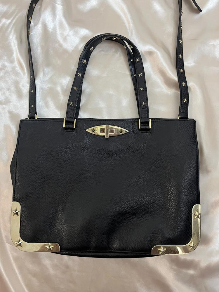 RED Valentino Black Leather Studded Star Tote Bag