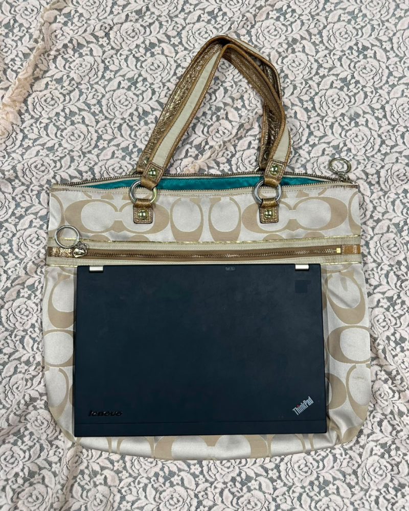 Coach Gold Signature Canvas Zip Shoulder Bag