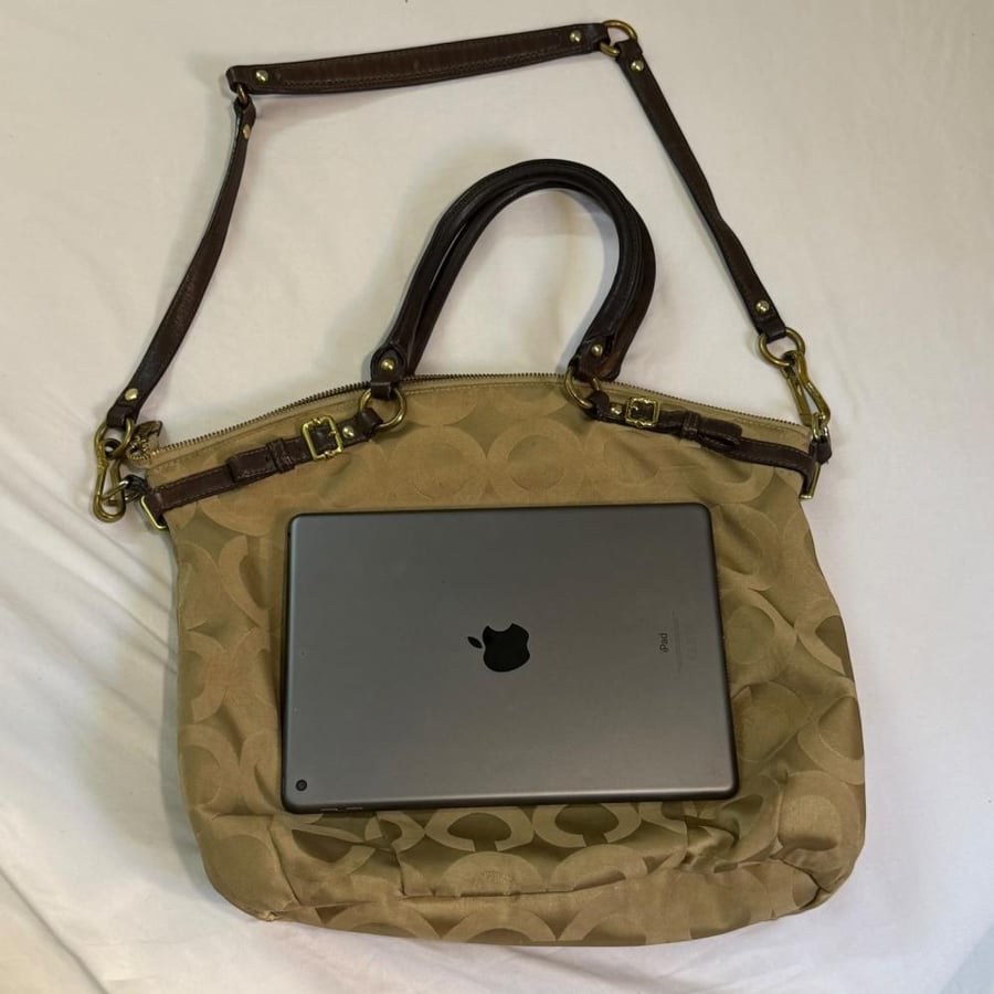 Coach Beige Monogrammed Satchel Bag