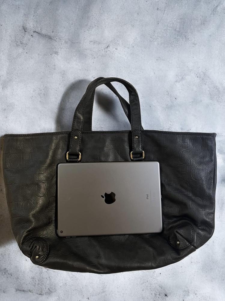 Carolina Herrera Black leather monogram Tote