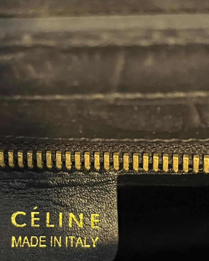 Céline Black Crocodile-Embossed Leather Nano Luggage Tote Bag