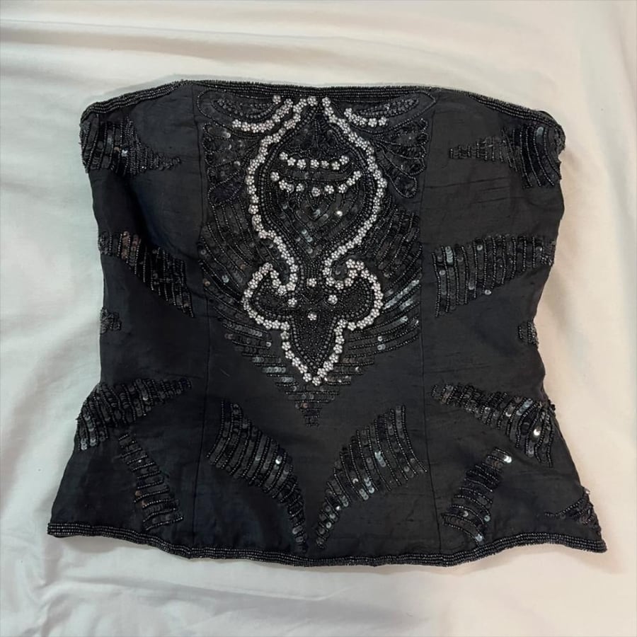 Aftershock Black Beaded Strapless Bustier Top - Size L