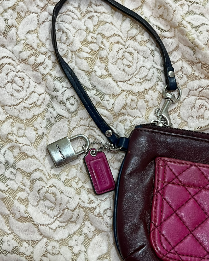 Coach Burgundy Leather Quilted Pocket Wristlet Wallet