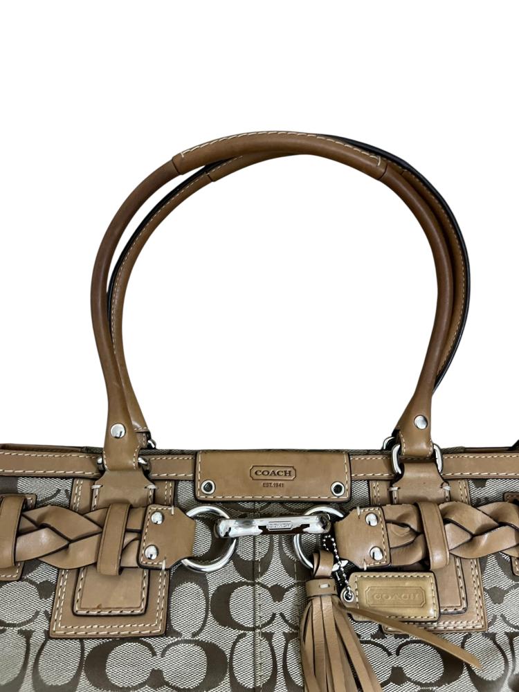 COACH C Signature Canvas Leather Hampton Shoulder Tote Bag A0932-F13065