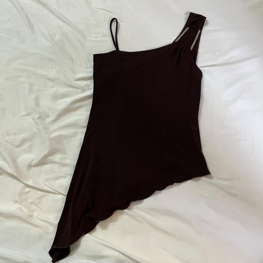 XOXO Dark Brown Asymmetric One-Shoulder Top - Size M