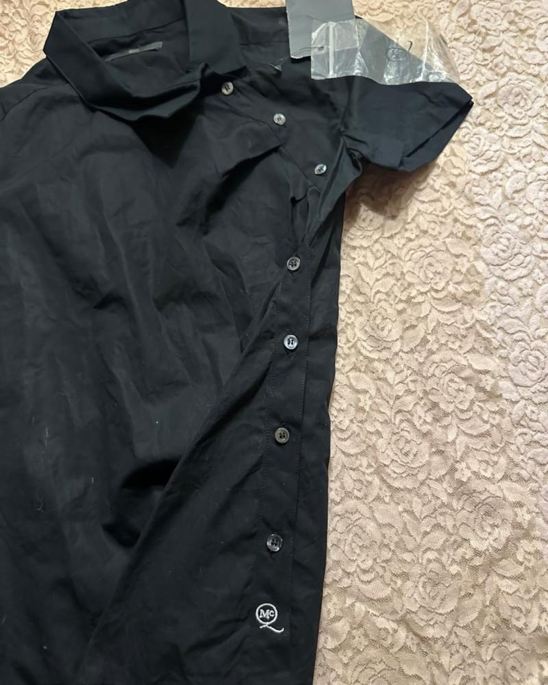McQ Alexander McQueen Black Asymmetric Button Short Sleeve Shirt - Size 40 / M