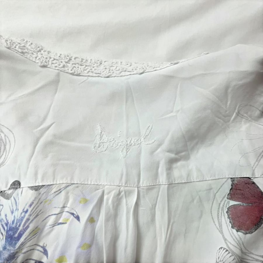 Desigual White Butterfly Graphic Long Sleeve Blouse - Size S