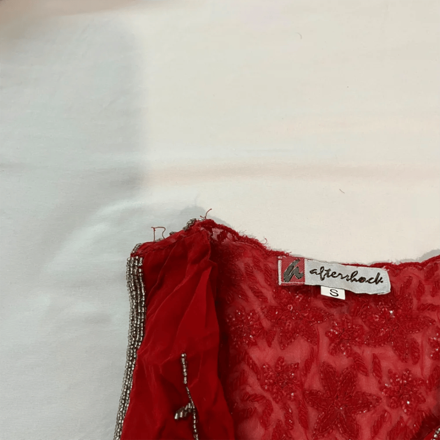 Aftershock Red Beaded Drape Neck Sleeveless Top - Size S