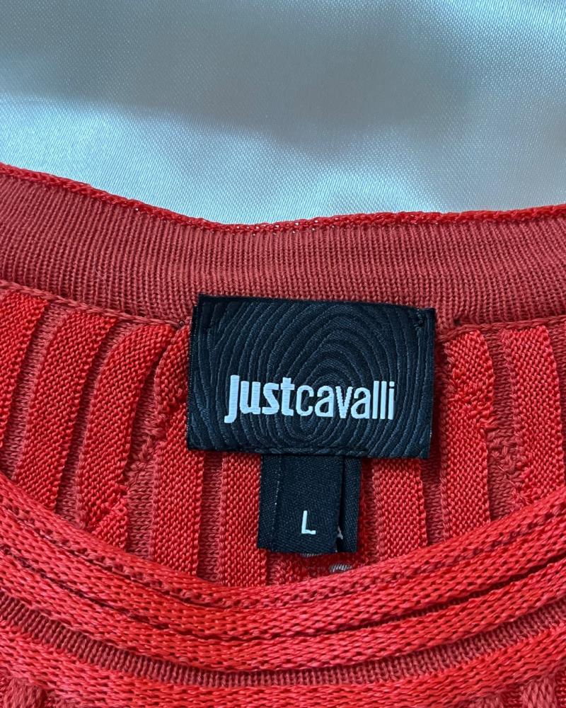 Just Cavalli Red Ribbed Knit Keyhole Top - Size L
