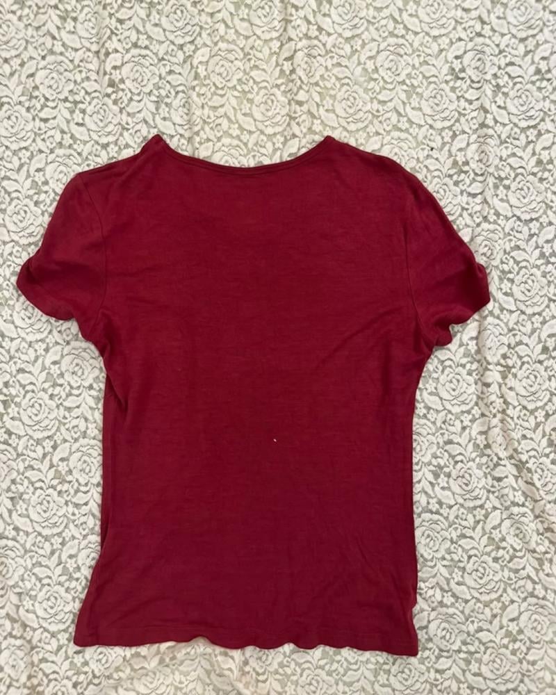 Galliano Burgundy Sequined Short Sleeve T-Shirt - Size M