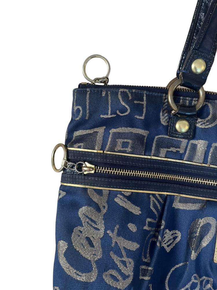 RARE Vintage Coach Navy & Gold #D1067-15301 Poppy Story Patch Bag Shoulder Bag