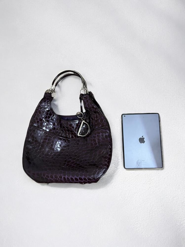 Dior Purple Croc Embossed Patent Leather 61 Tote