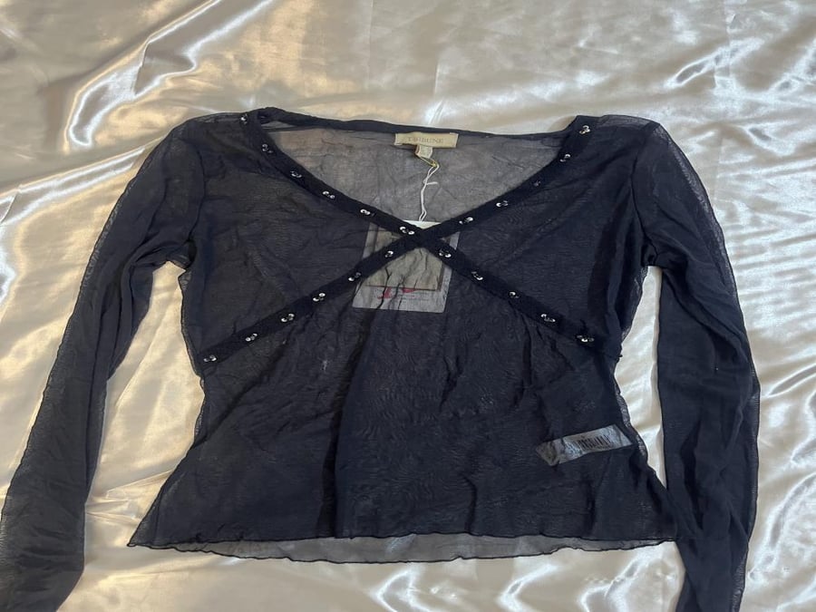 Tribune Black Sheer Long Sleeve Top - Size S