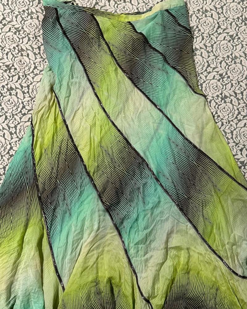 Missoni Green & Brown Abstract Wave Asymmetrical Silk see through Midi Skirt — Size M