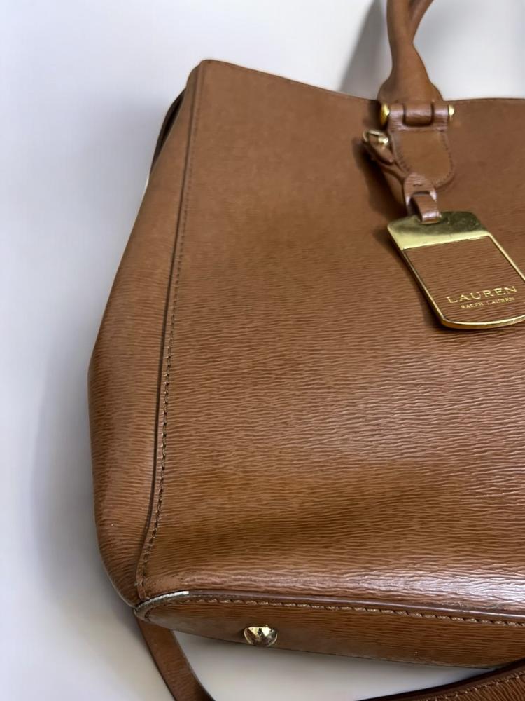LAUREN RALPH LAUREN Double Zip Leather Satchel Color label TAN