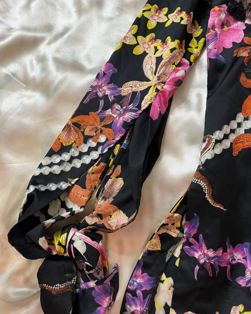 Just Cavalli Floral Print Ruffled Wrap Top - Size 42
