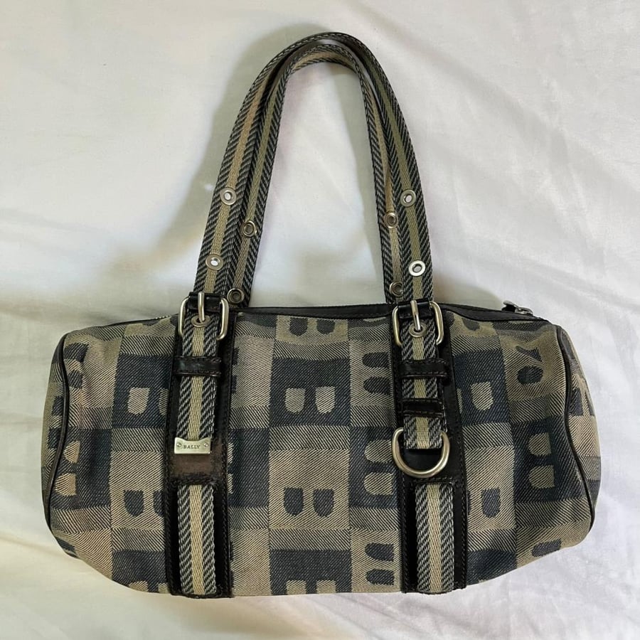 Bally Monogram Canvas & Leather Barrel Shoulder Bag