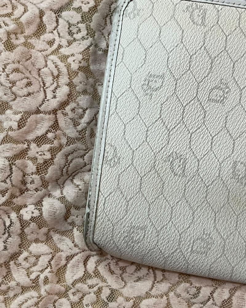 Vintage Dior White Honeycomb Monogram Chain Clutch Bag