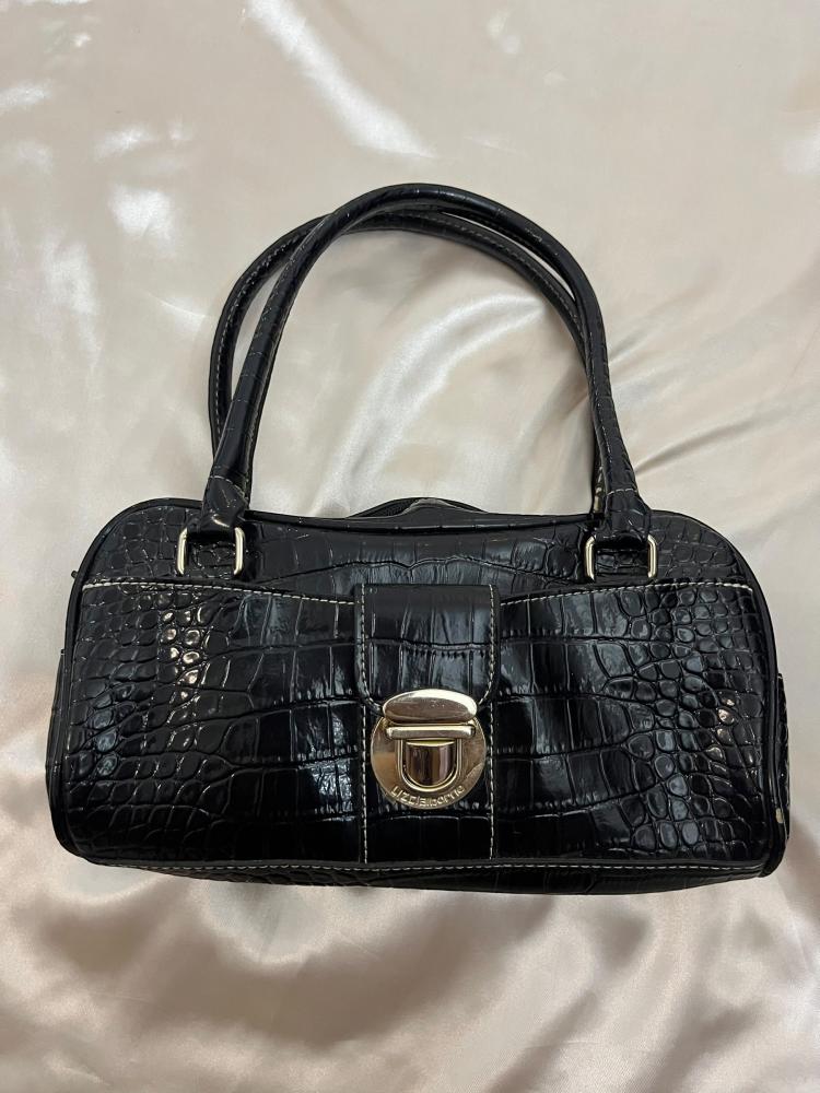 Liz Claiborne Black Croc Embossed Leather Bag