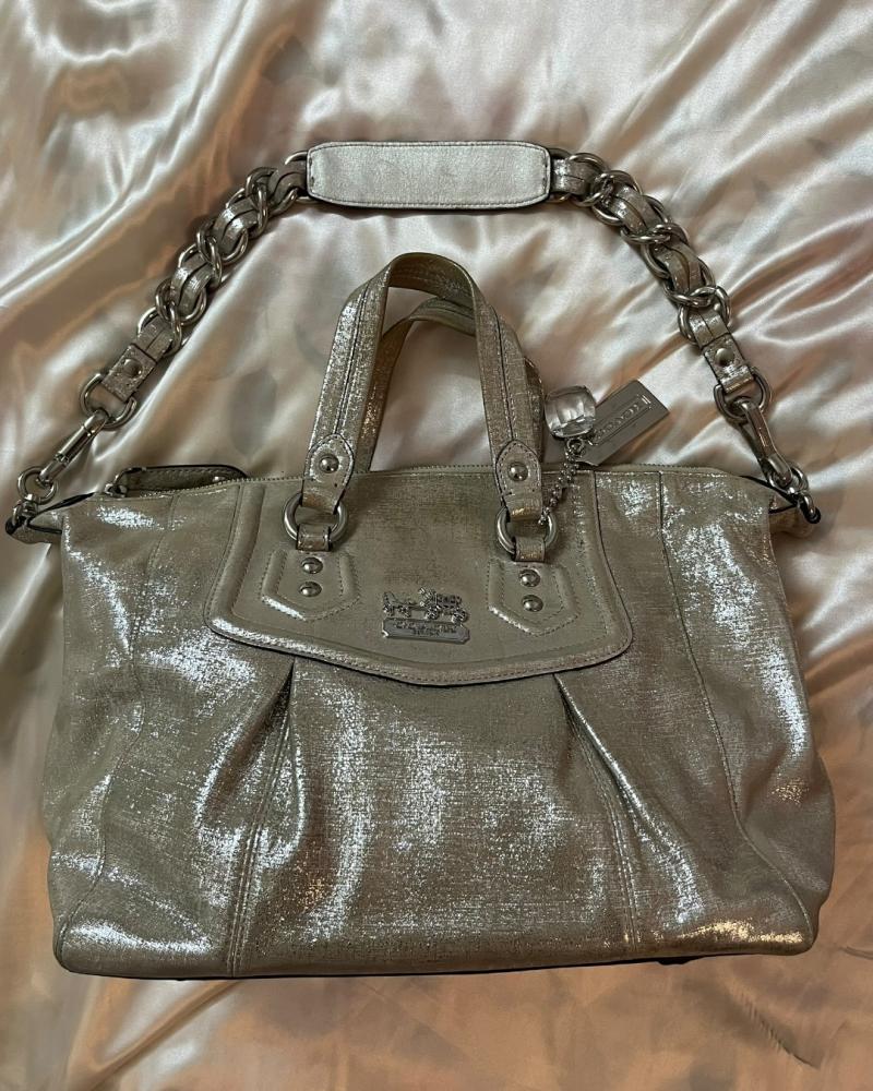 Coach Metallic Gold Shoulder Bag with Chain and Leather Strap