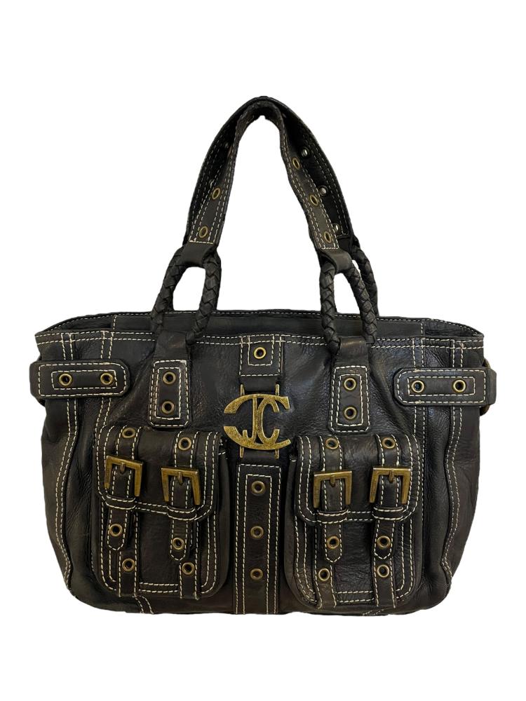 Just Cavalli beige and silver big shoulder bag with small pockets. .