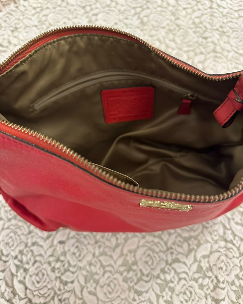 Coach Red Pebble Leather Hobo Bag