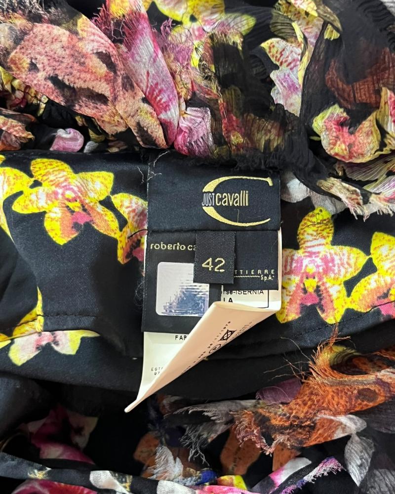 Just Cavalli Floral Print Ruffled Wrap Top - Size 42
