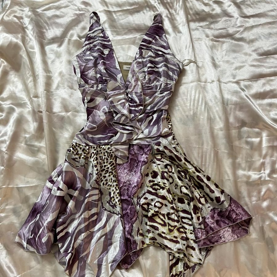 Purple Animal Print Halter Mini Dress - Size M