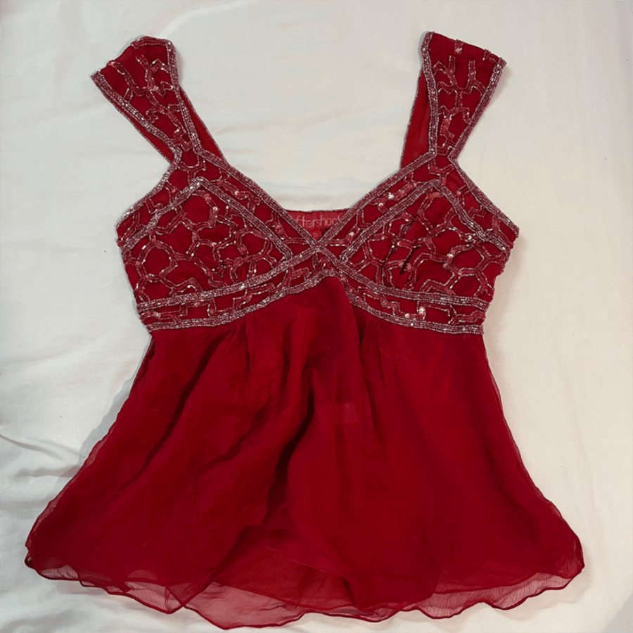 لاAftershock Red Beaded Chiffon Sleeveless Top - Size M