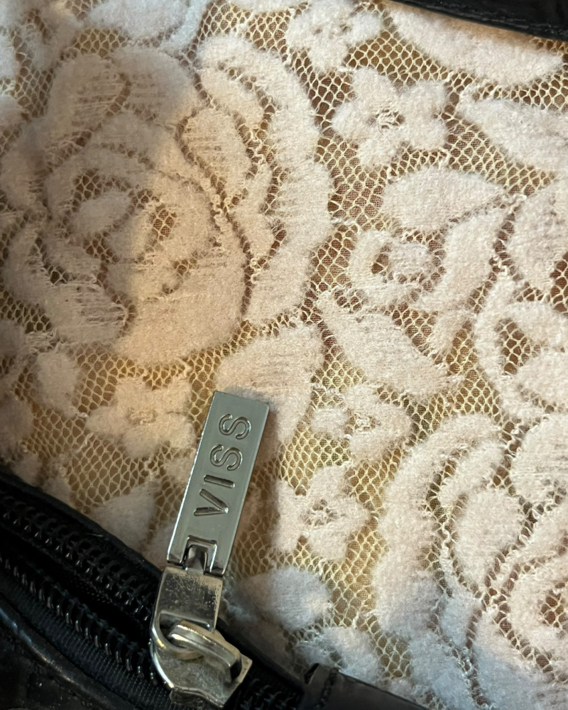 Viss Y2K Black Faux Fur & Croc-Embossed Shoulder Bag